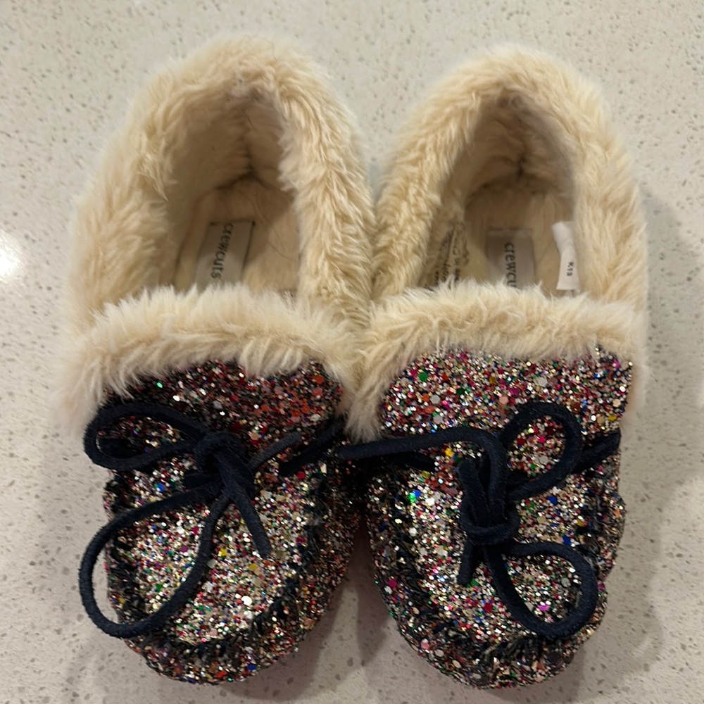 Crewcuts Glitter Kids Slippers with Faux Fur